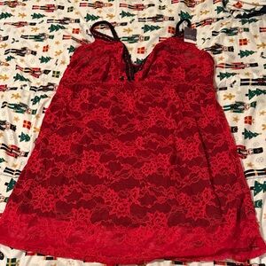 Cacique Red Lace Camisole with Black Trim